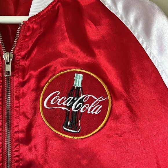 Coca-Cola Satin 2 Tone Zipper Jacket With Front &back Logo - Picture 3 of 10